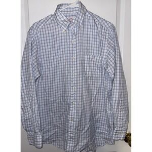 Brooks Brothers Non-Iron  The Original Polo  Shirt Button Blue Plaid Check Med